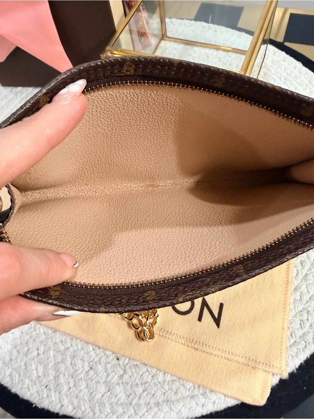 Louis Vuitton Monogram Toiletry Bag with chain , LV dust bag & LV Box & Orage - Picture 7 of 16